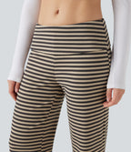 Foldover Low Rise Striped Casual Flared Trousers — Sand & Ink Stripe — view 5