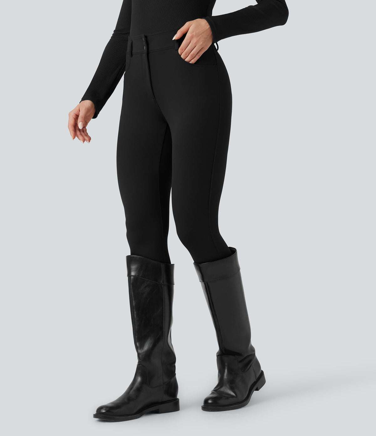Mid Rise 7/8 Skinny Trousers with Pockets — Black — view 3