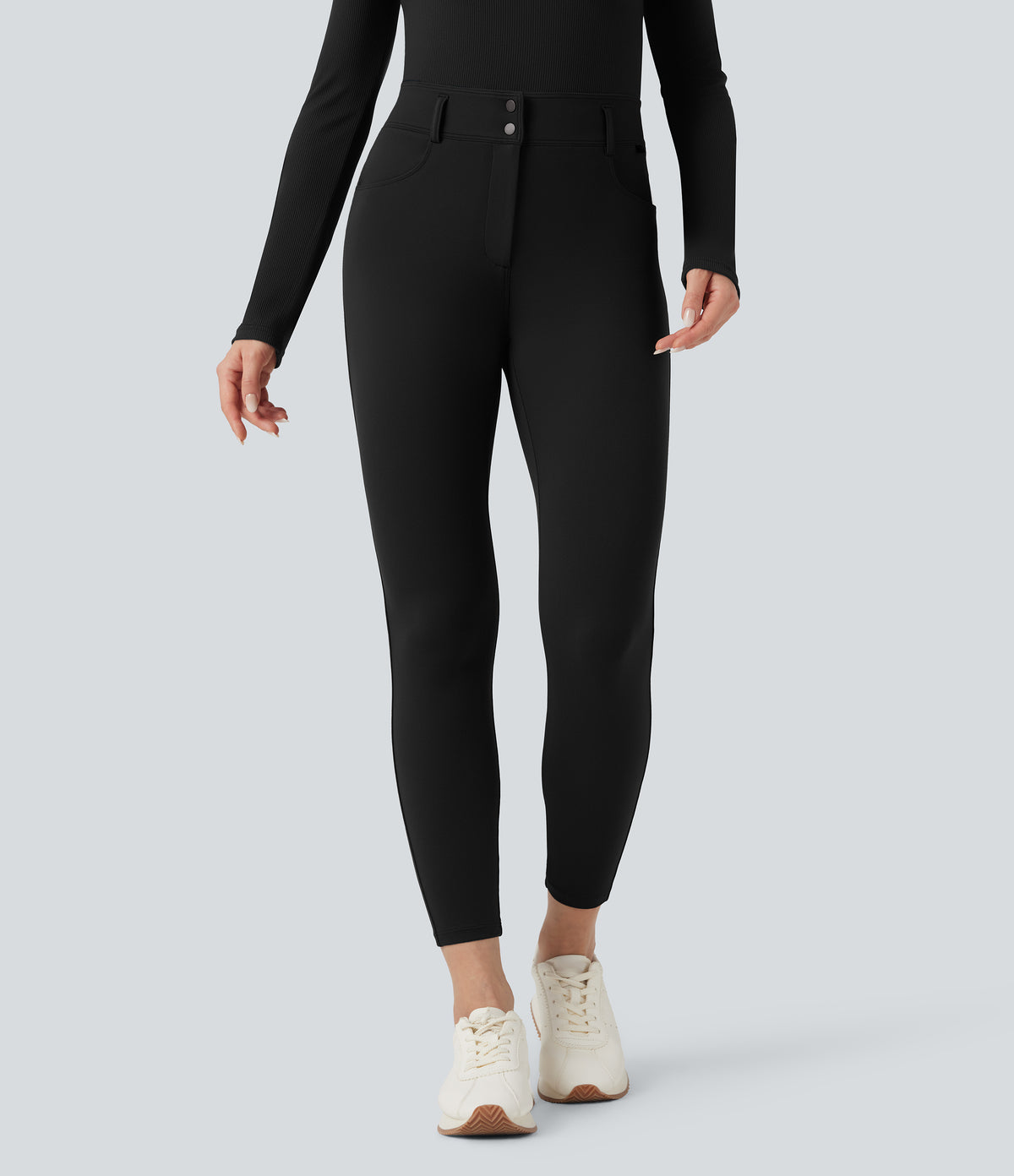 Mid Rise 7/8 Skinny Trousers with Pockets — Black — view 7