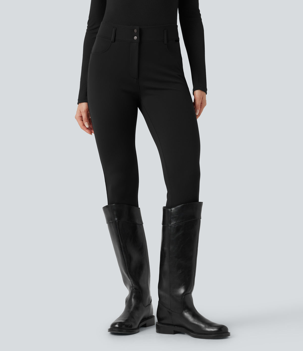 Mid Rise 7/8 Skinny Trousers with Pockets — Black — view 1