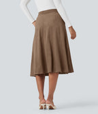 High-waisted Suede Midi Casual Flare Skirt with Pockets — Coca Mocha — view 2