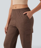 Mid Rise Quick Dry Heathered Lounge Cargo Warming Joggers with Pockets-UPF40+ — Claystone — view 4