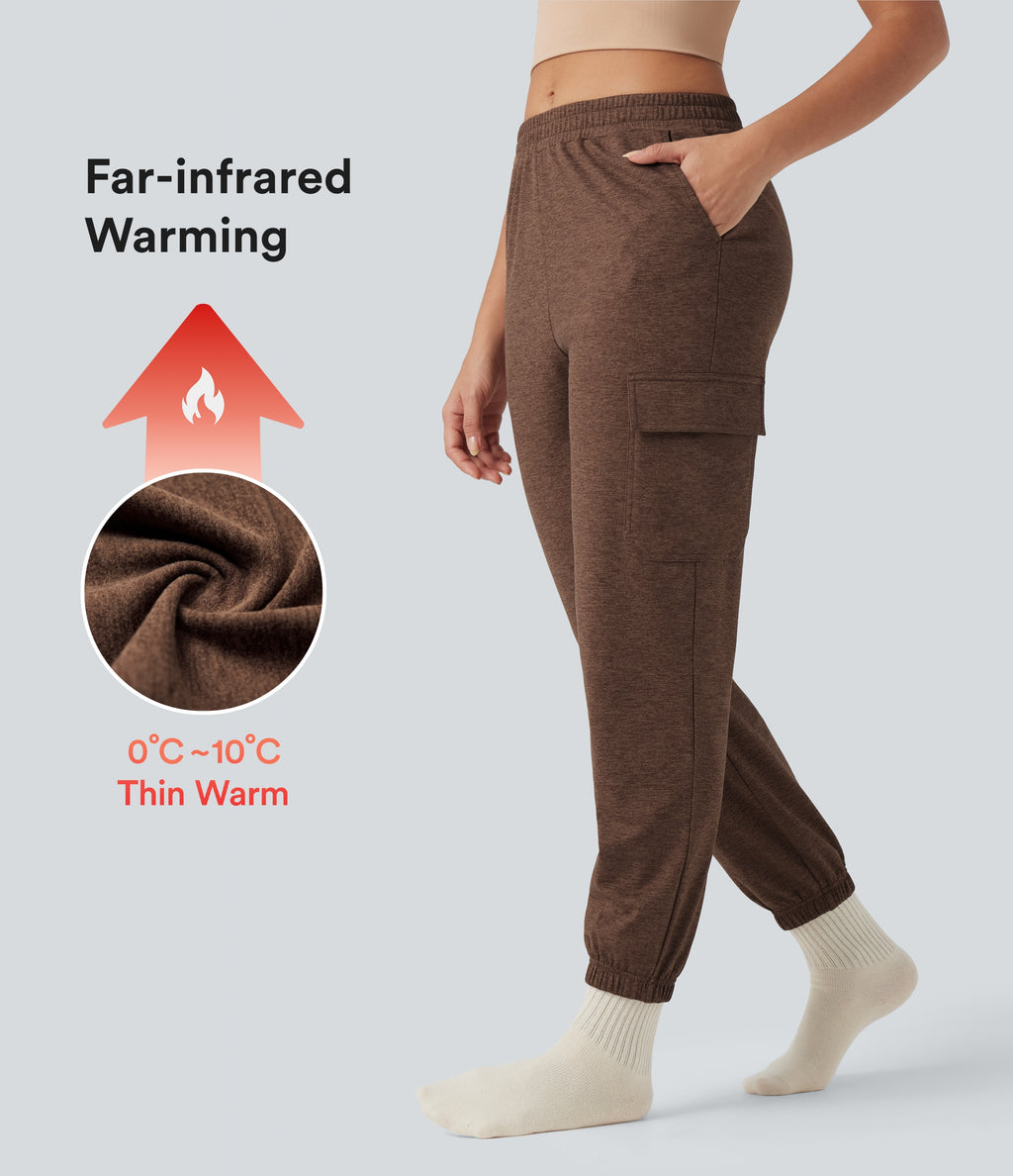 Mid Rise Quick Dry Heathered Lounge Cargo Warming Joggers with Pockets-UPF40+ — Claystone — view 1