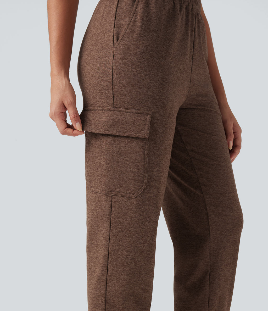 Mid Rise Quick Dry Heathered Lounge Cargo Warming Joggers with Pockets-UPF40+ — Claystone — view 5