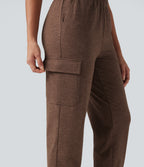 Mid Rise Quick Dry Heathered Lounge Cargo Warming Joggers with Pockets-UPF40+ — Claystone — view 5