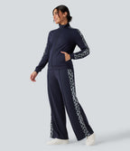 Stand Collar Contrast Leopard Casual Jacket with Pockets — Deep Dark Blue — view 7