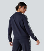 Stand Collar Contrast Leopard Casual Jacket with Pockets — Deep Dark Blue — view 2