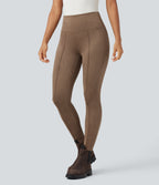 High Waisted Tummy Control Suede Casual 7/8 Leggings — Coca Mocha — view 6
