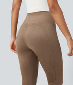 High Waisted Tummy Control Suede Casual 7/8 Leggings — Coca Mocha — view 5