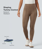 High Waisted Tummy Control Suede Casual 7/8 Leggings — Coca Mocha — view 1
