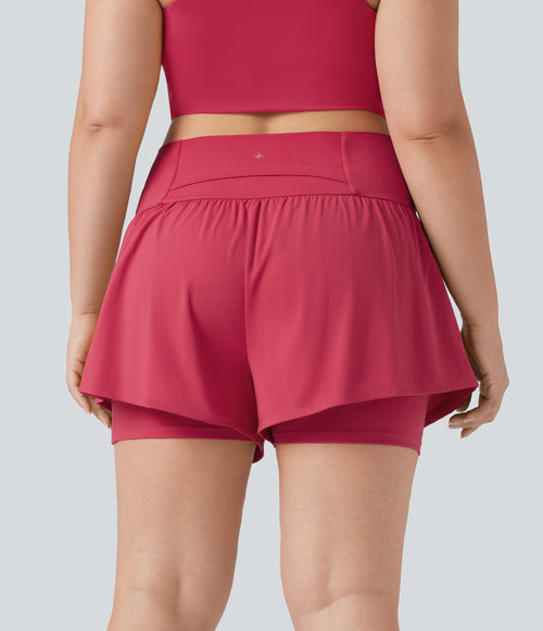 Airy Super High Waisted 2-in-1 InstantCool Yoga Plus Size Shorts 5'' with Pockets — Winterberry — view 2