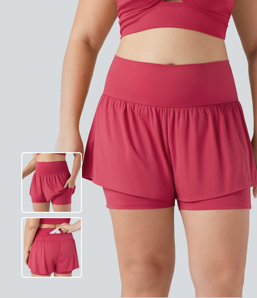 Airy Super High Waisted 2-in-1 InstantCool Yoga Plus Size Shorts 5'' with Pockets — Winterberry — view 1