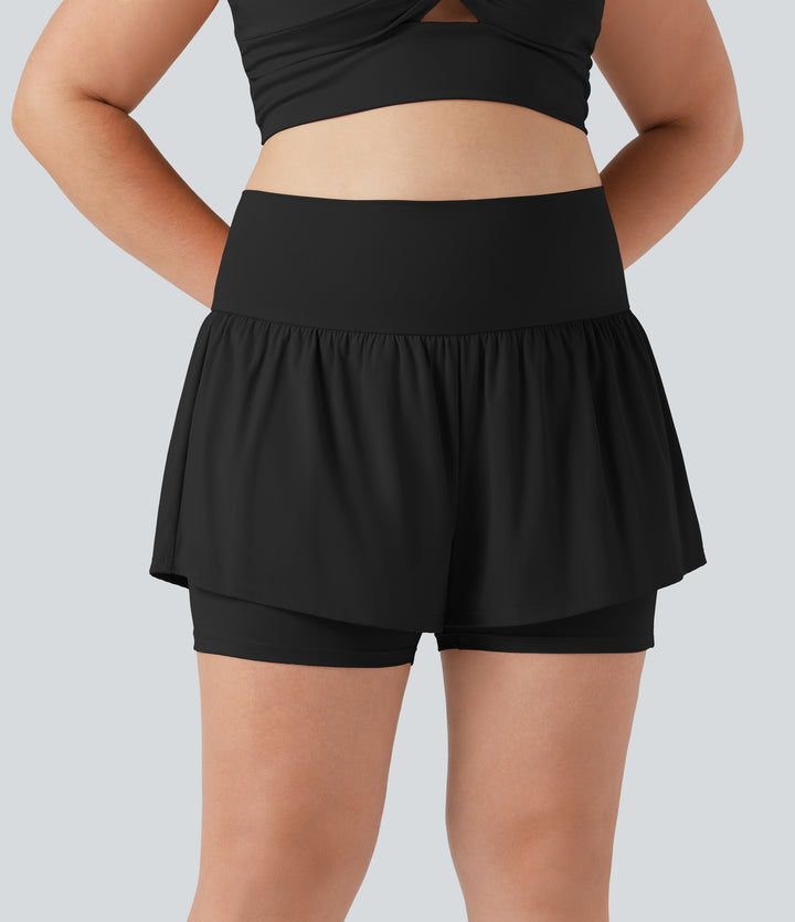 Airy Super High Waisted 2-in-1 InstantCool Yoga Plus Size Shorts 5'' with Pockets — Black — view 8