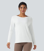 OneForm Seamless Flow Scoop Neck Long Sleeve Workout Sports Top — White — view 6