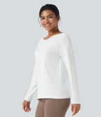 OneForm Seamless Flow Scoop Neck Long Sleeve Workout Sports Top — White — view 7