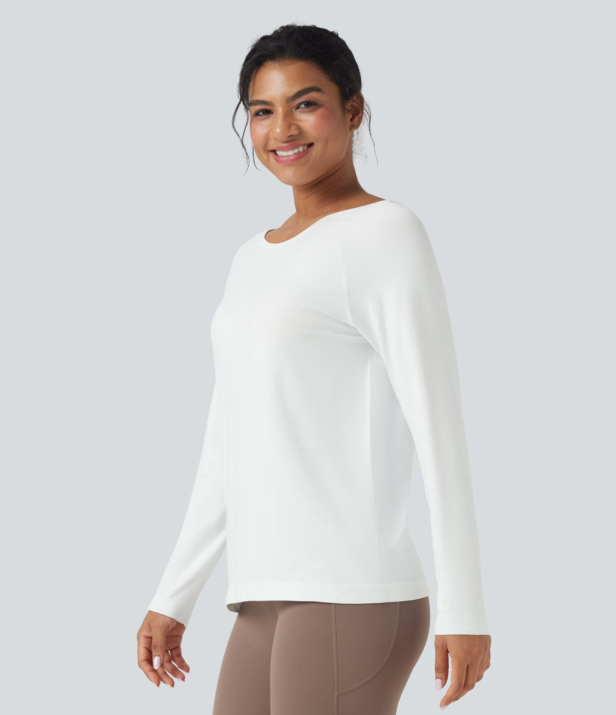 OneForm Seamless Flow Scoop Neck Long Sleeve Workout Sports Top — White — view 7