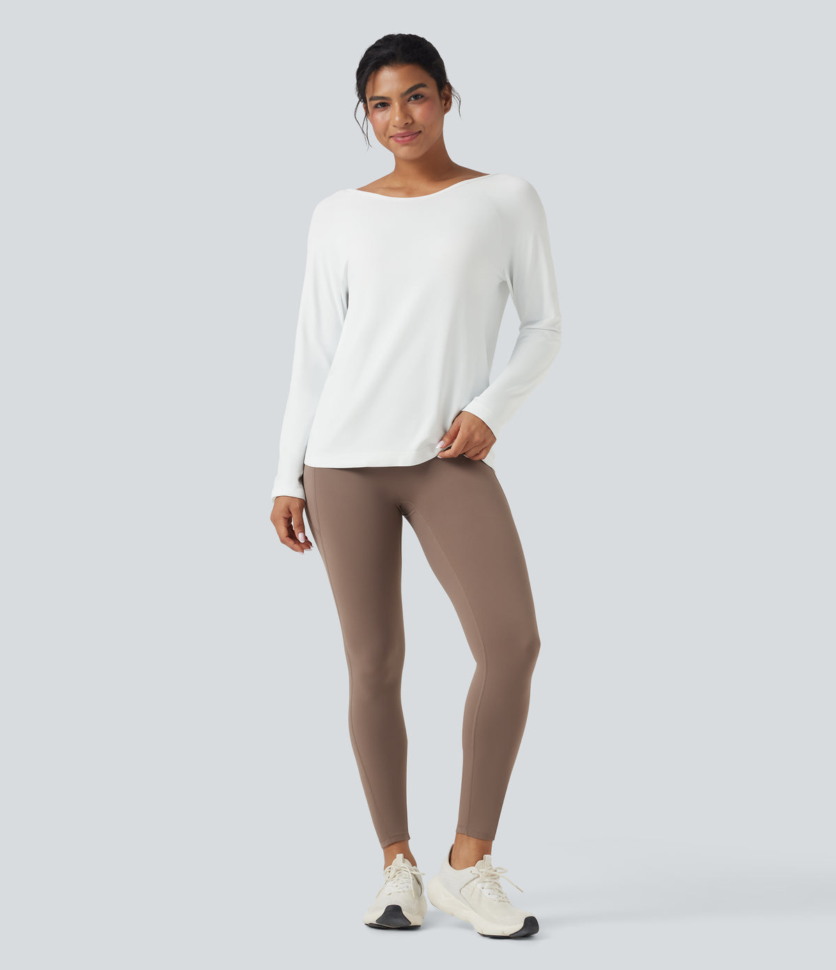 OneForm Seamless Flow Scoop Neck Long Sleeve Workout Sports Top — White — view 8