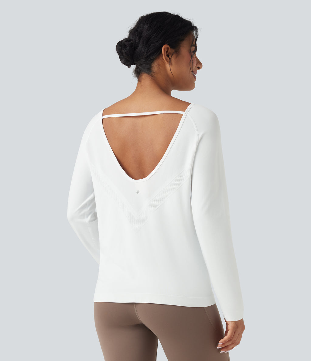 OneForm Seamless Flow Scoop Neck Long Sleeve Workout Sports Top — White — view 4