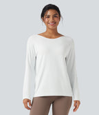 OneForm Seamless Flow Scoop Neck Long Sleeve Workout Sports Top — White — view 2