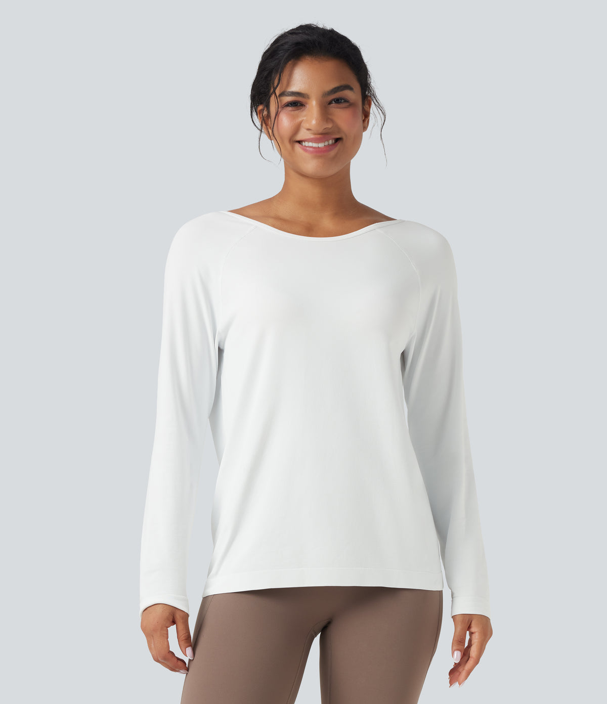 OneForm Seamless Flow Scoop Neck Long Sleeve Workout Sports Top — White — view 2