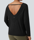 OneForm Seamless Flow Scoop Neck Long Sleeve Workout Sports Top — Black — view 9