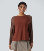 Round Neck Raglan Long Sleeve Color Block Casual Top — Roasted Russet — view 3