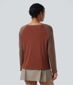 Round Neck Raglan Long Sleeve Color Block Casual Top — Roasted Russet — view 2