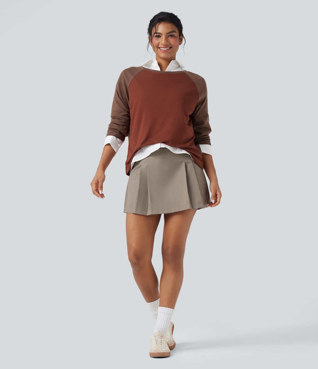 Round Neck Raglan Long Sleeve Color Block Casual Top — Roasted Russet — view 6