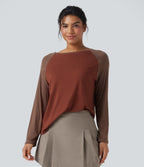 Round Neck Raglan Long Sleeve Color Block Casual Top — Roasted Russet — view 4