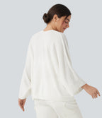 Deep V-neck Batwing Sleeve Relaxed Fit Casual Cardigan — White — view 3