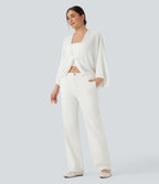 Deep V-neck Batwing Sleeve Relaxed Fit Casual Cardigan — White — view 5