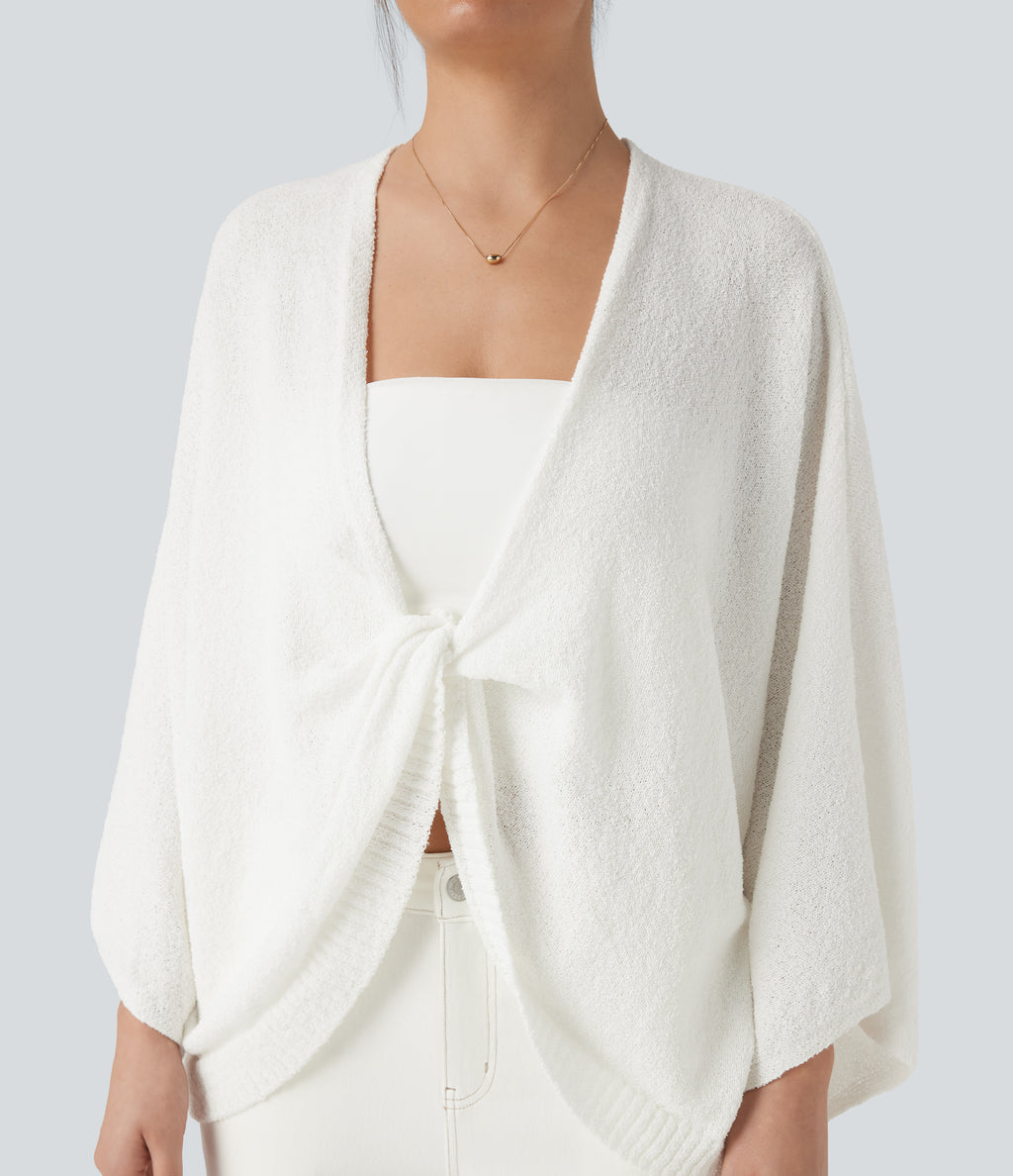 Deep V-neck Batwing Sleeve Relaxed Fit Casual Cardigan — White — view 1