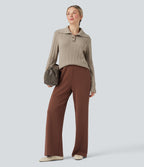Lapel Long Sleeve Cable Knit Relaxed Fit Work Wool-Blend Jumper — Cement — view 6