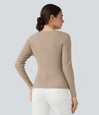 V-neck Long Sleeve Crossover Slim Work Jumper — Cement — view 3