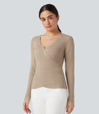 V-neck Long Sleeve Crossover Slim Work Jumper — Cement — view 4