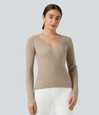 V-neck Long Sleeve Crossover Slim Work Jumper — Cement — view 2