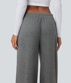 Ribbed Knit Low Rise Drawstring Casual Baggy Trousers with Pockets — Dark Grey — view 6