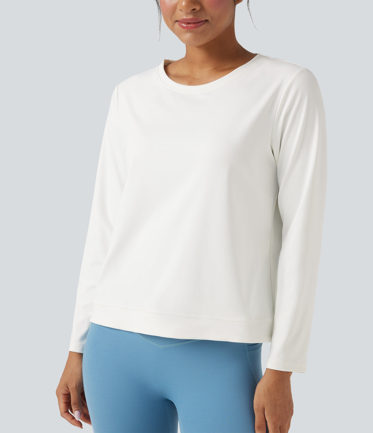 Round Neck Long Sleeve Cut Out Running Sports Top — White — view 5