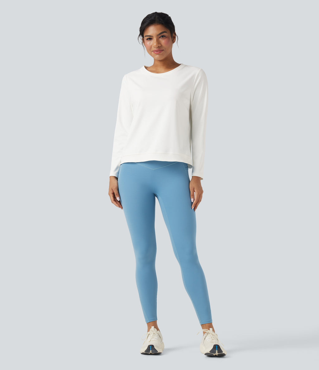 Round Neck Long Sleeve Cut Out Running Sports Top — White — view 6