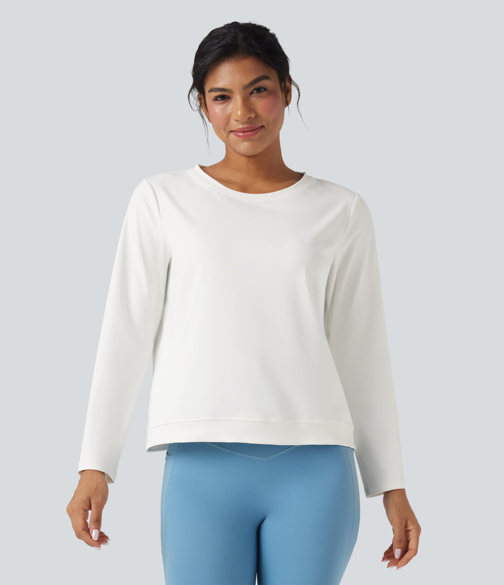 Round Neck Long Sleeve Cut Out Running Sports Top — White — view 2
