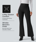 High Waisted Tummy Control Herringbone Work Flared Trousers with Pockets — Black — view 1