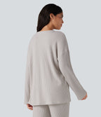 Henley Neck Long Sleeve Waffle Lounge Top — Wind Chime — view 2