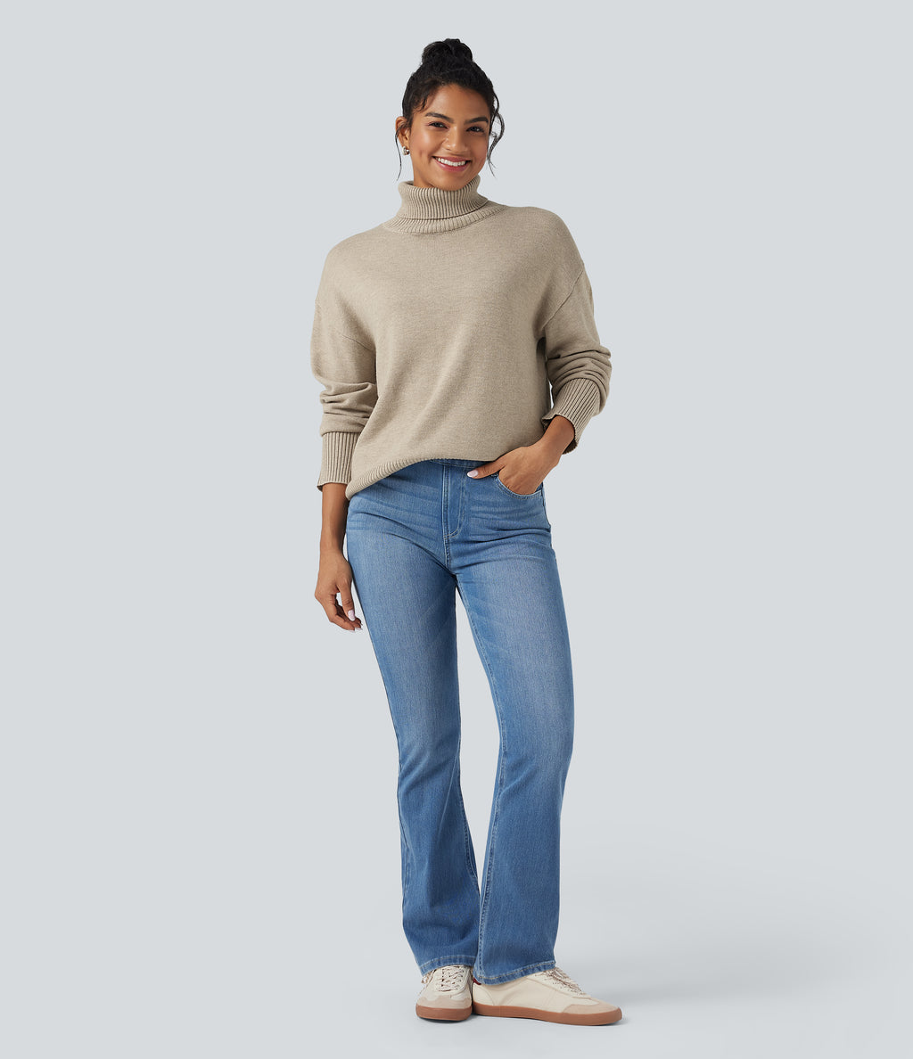 High Neck Long Sleeve Work Wool-Blend Jumper — Putty — view 5