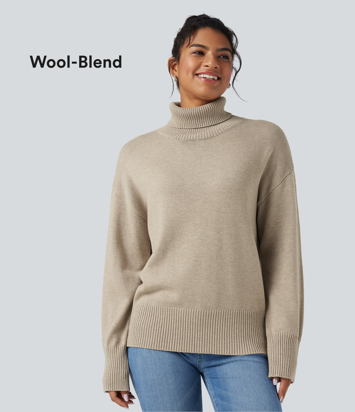 High Neck Long Sleeve Work Wool-Blend Jumper — Putty — view 1