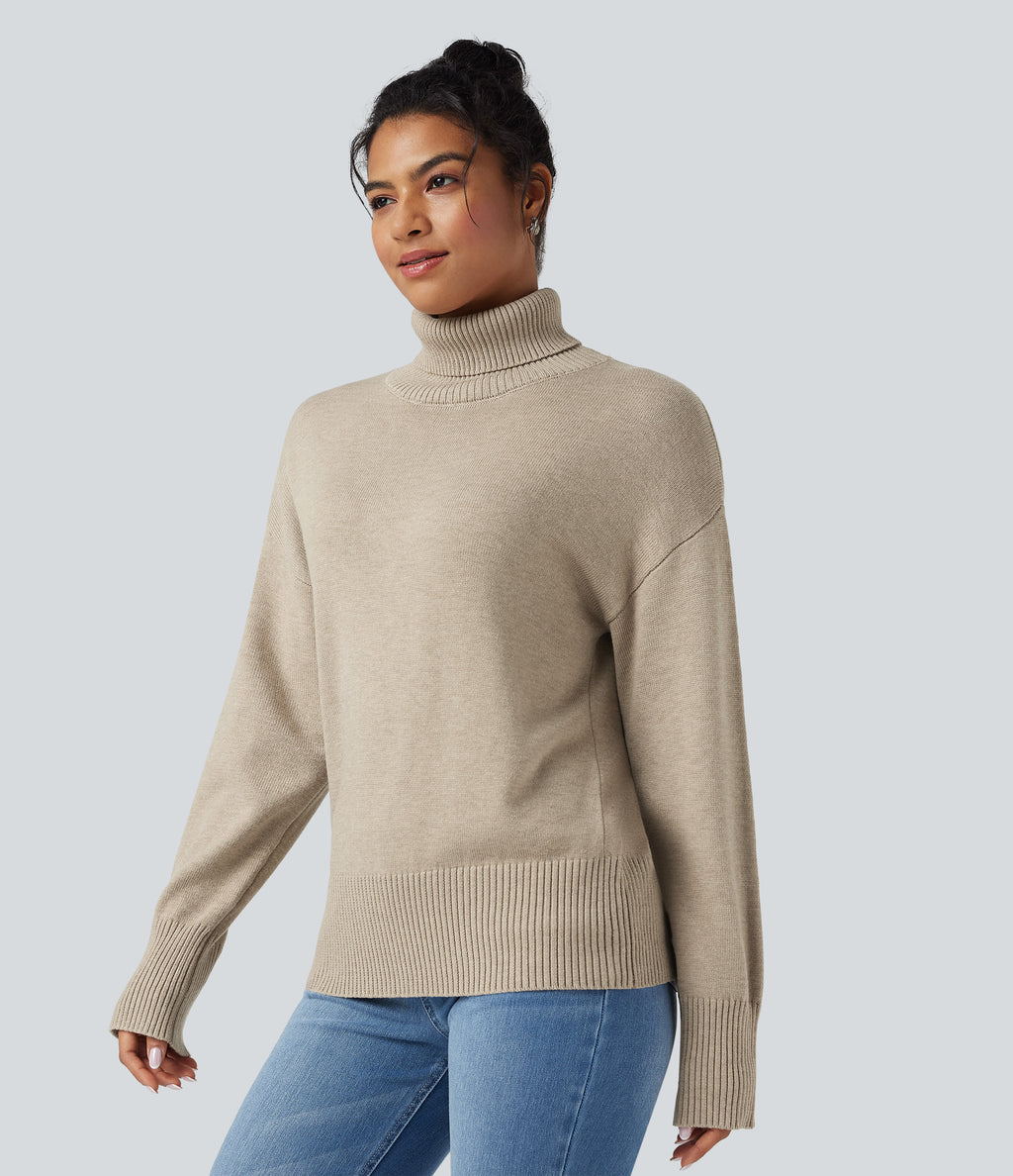 High Neck Long Sleeve Work Wool-Blend Jumper — Putty — view 3
