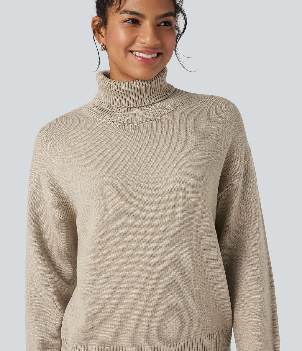High Neck Long Sleeve Work Wool-Blend Jumper — Putty — view 4