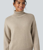 High Neck Long Sleeve Work Wool-Blend Jumper — Putty — view 4