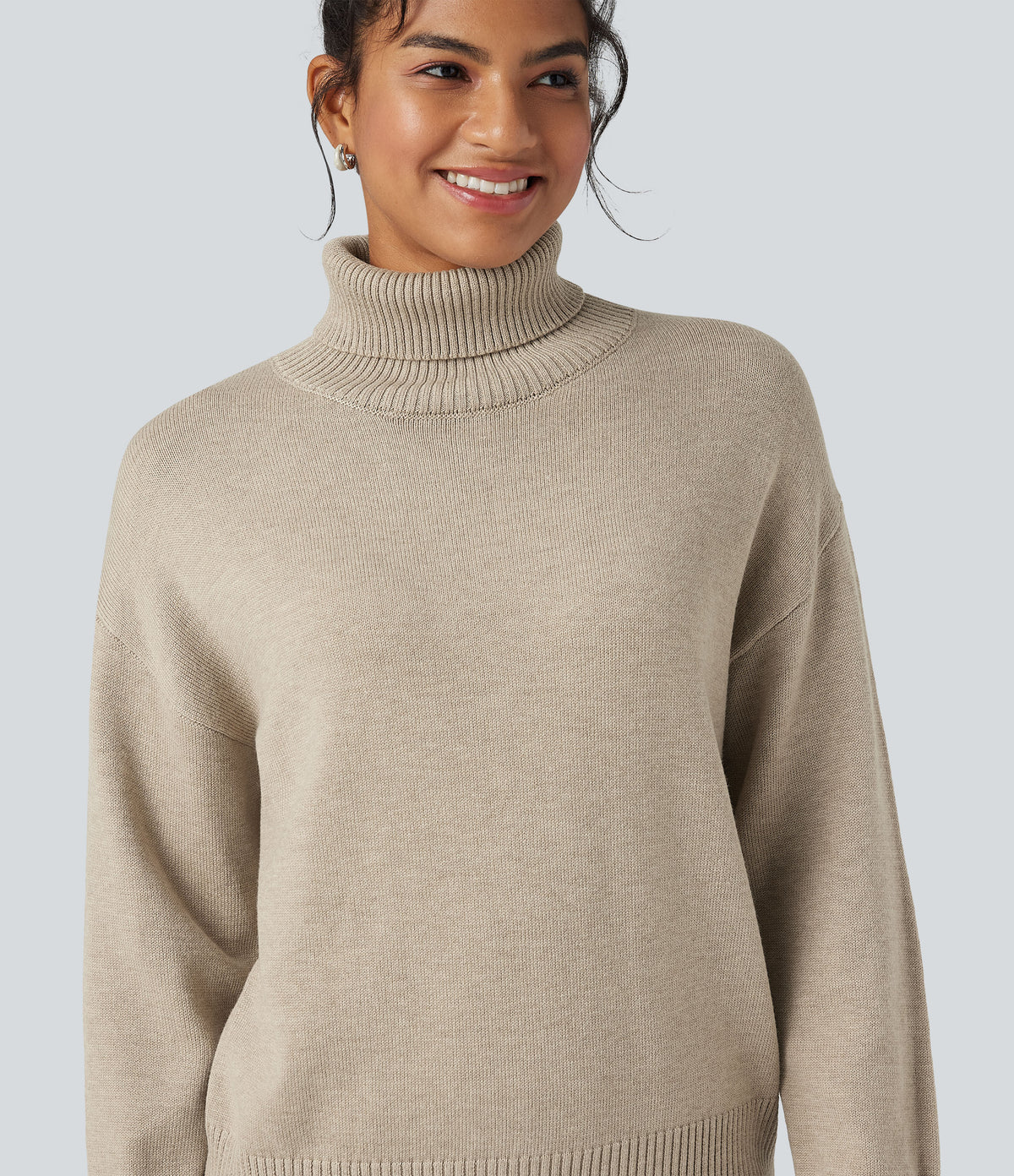 High Neck Long Sleeve Work Wool-Blend Jumper — Putty — view 4