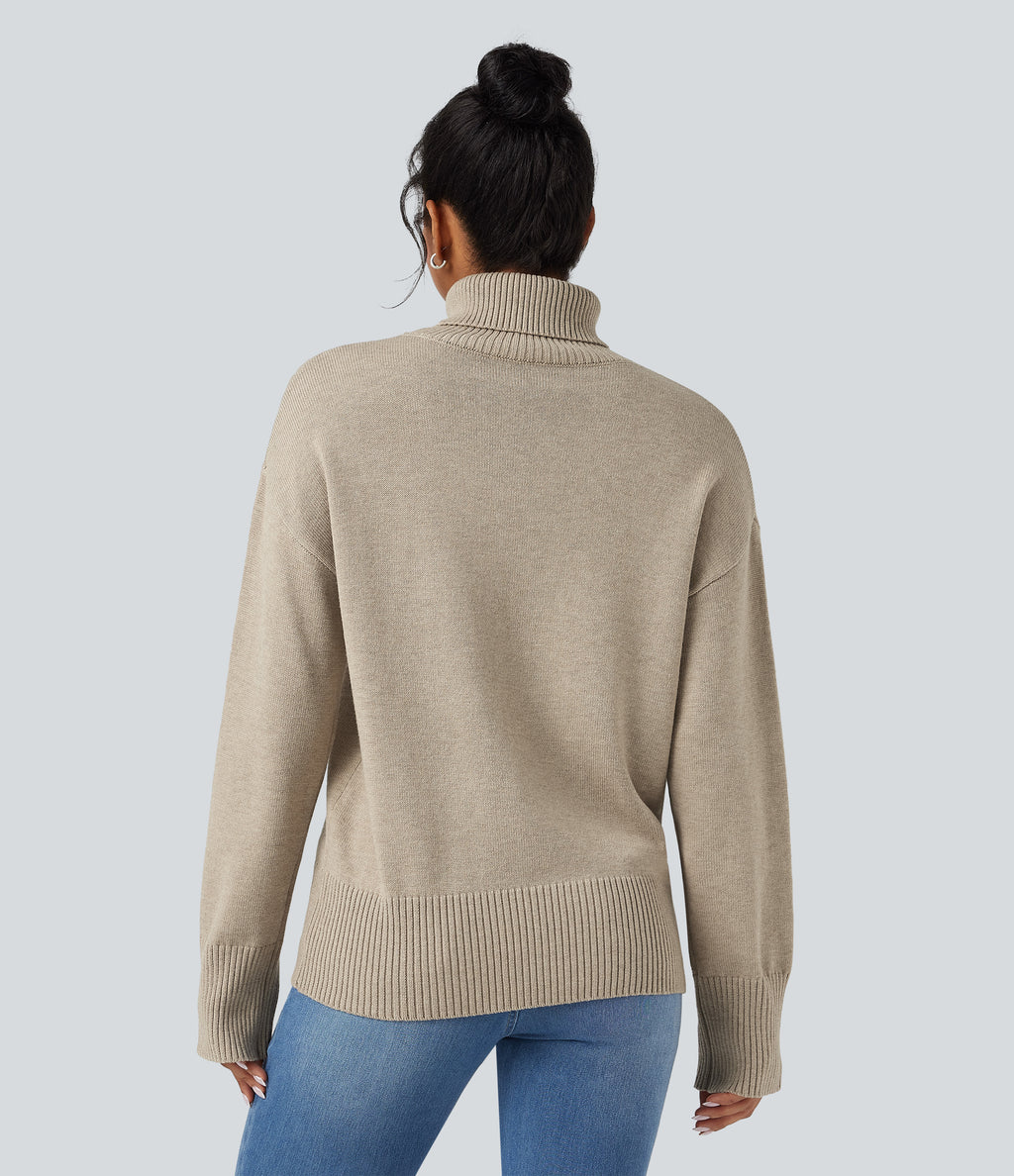 High Neck Long Sleeve Work Wool-Blend Jumper — Putty — view 2