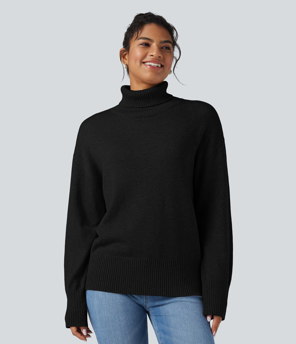 High Neck Long Sleeve Work Wool-Blend Jumper — Black — view 6